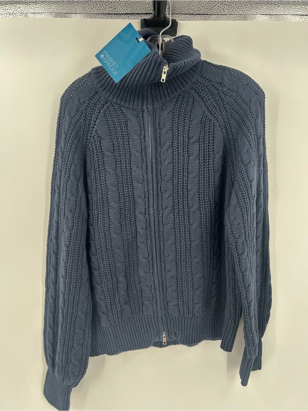 Market & Spruce Navy Cable-Knit Zip Sweater